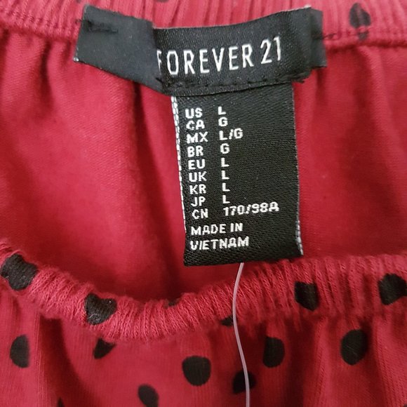 Forever 21 Wine/Black Polka Dot Off-Shoulder Top L - Picture 6 of 7